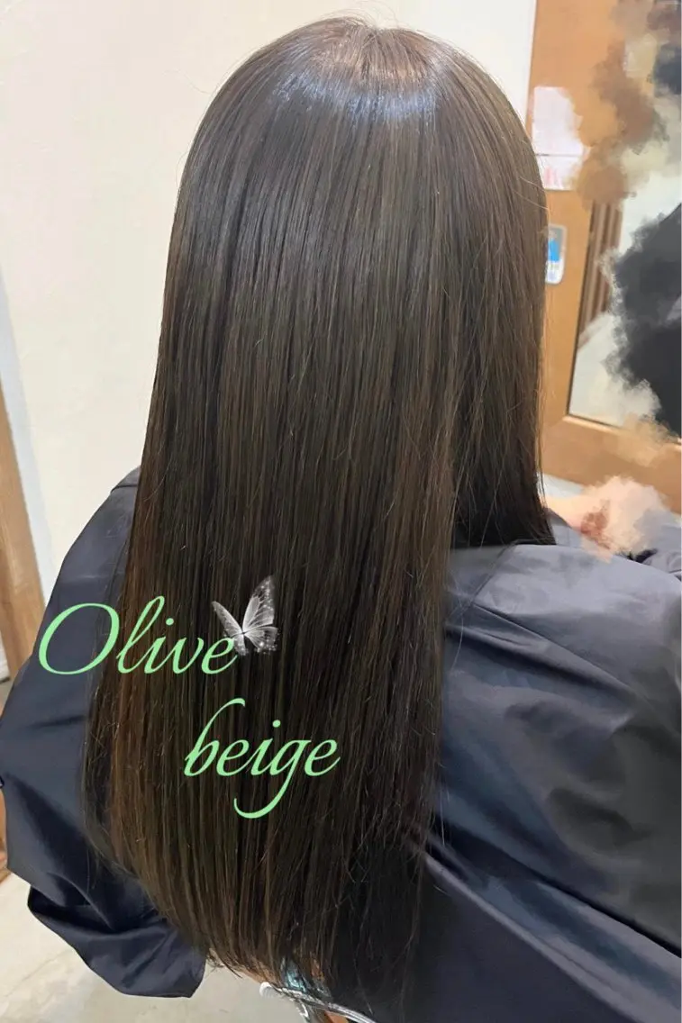 ロング カラー ベージュカラー オリーブベージュ オレンジ LAISSEZ 竹内のヘアスタイル