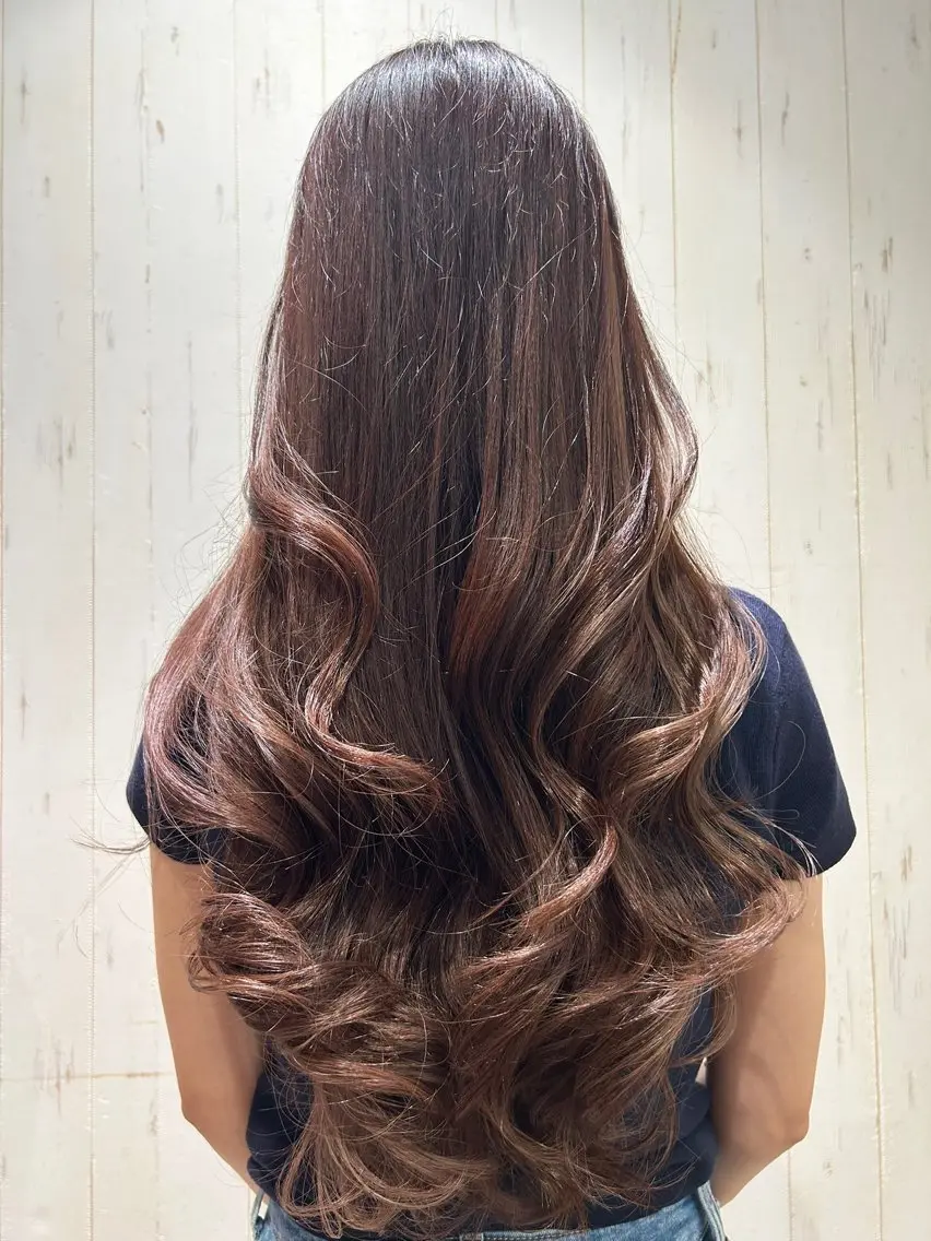 ロング カラー 透明感カラー オレンジ ヘアカラー 赤池 竜珠のヘアスタイル