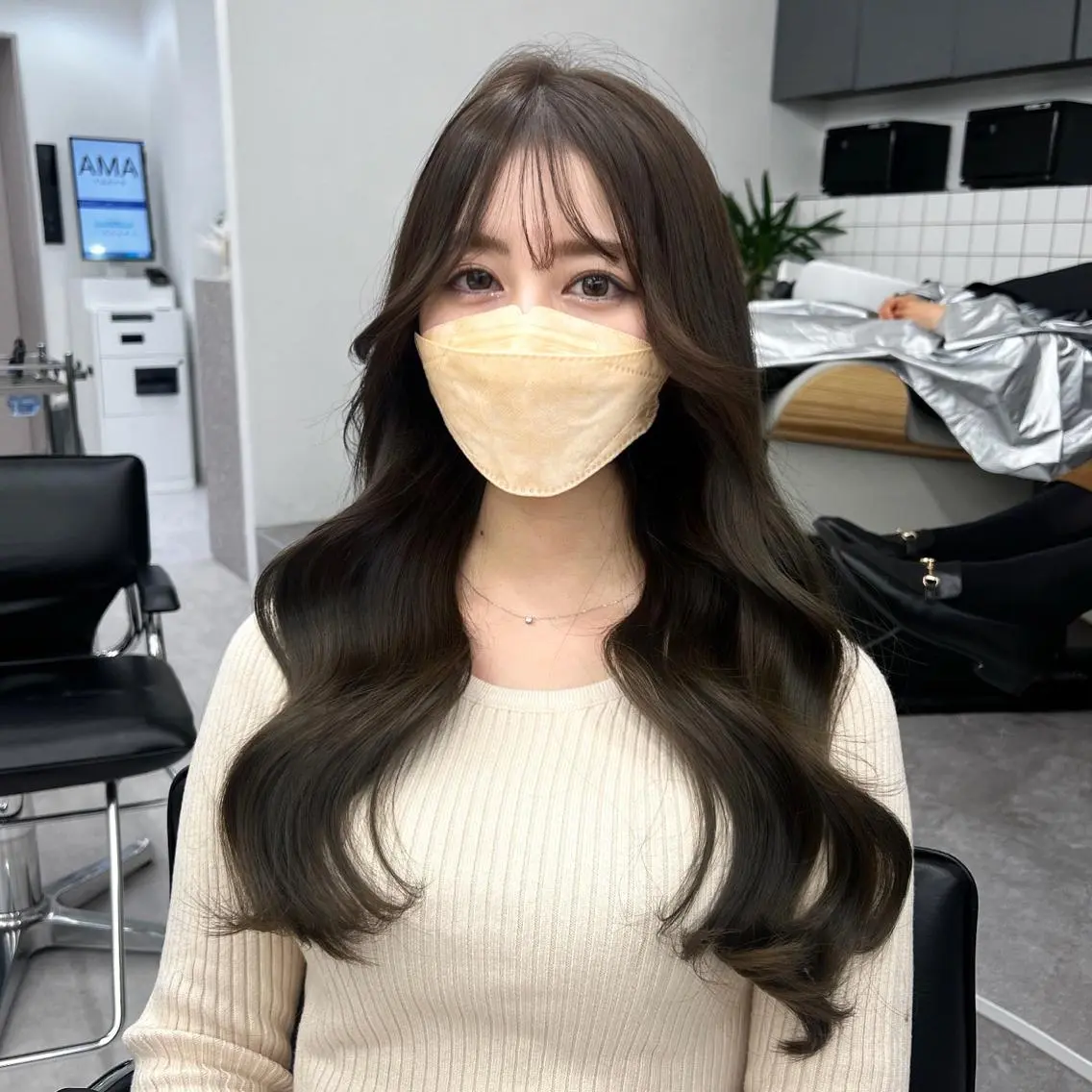 ロング カット ヘアカラー トリートメント 韓国ヘア♡ 顔まわりカットayaのヘアスタイル