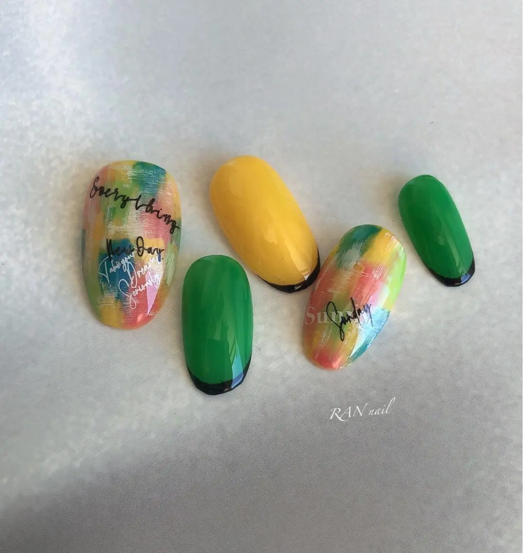 ネイル ブルー フレンチネイル ジェルネイル グリーン ニュアンスネイル RAN nailのネイルデザイン
