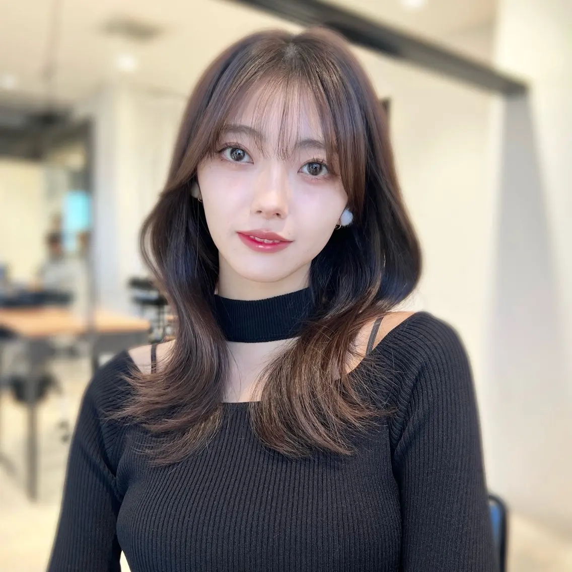 セミロング カラー くびれヘア 髪質改善/韓国ヘア 顔まわり特化yutoのヘアスタイル