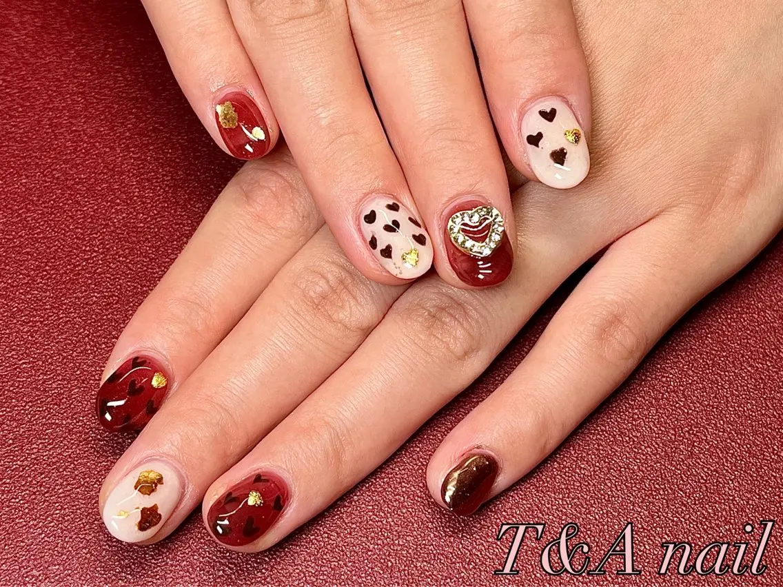ネイル 長さ出し ジェルネイル ハート ニュアンスネイル スカルプネイル T&A nailのネイルデザイン