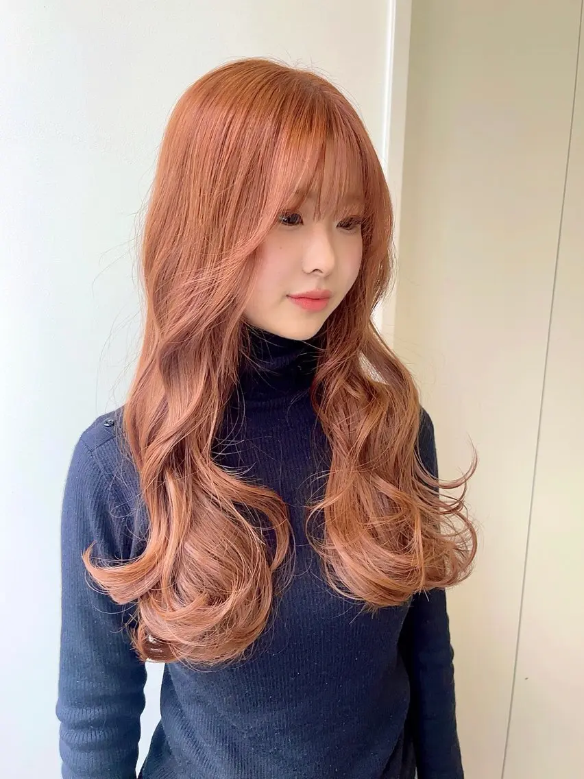 ロング カラー ベージュカラー オレンジ オレンジベージュ ヘアカラー 暖色カラー/ダブル カラー/名古屋/辻のヘアスタイル