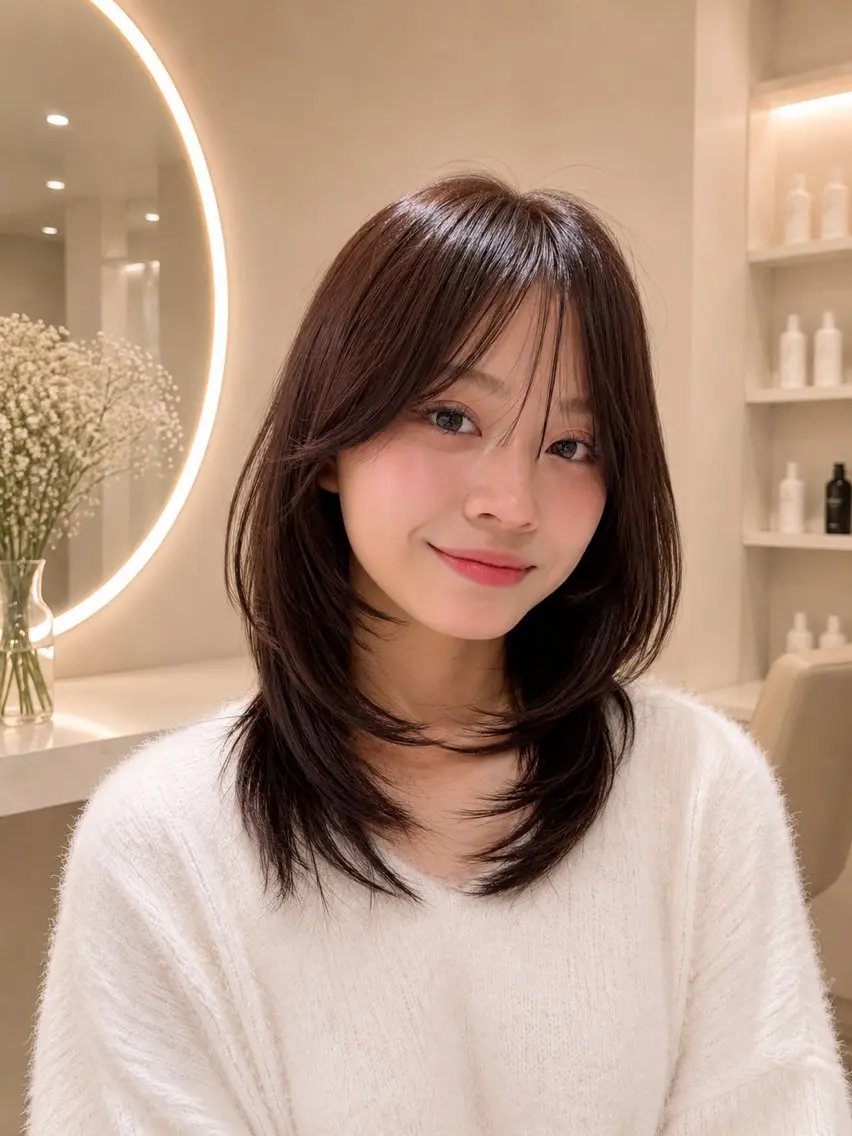 ロング ハッシュカット 韓国風ヘア レイヤーカット Lueur. ／レイヤーカットのヘアスタイル