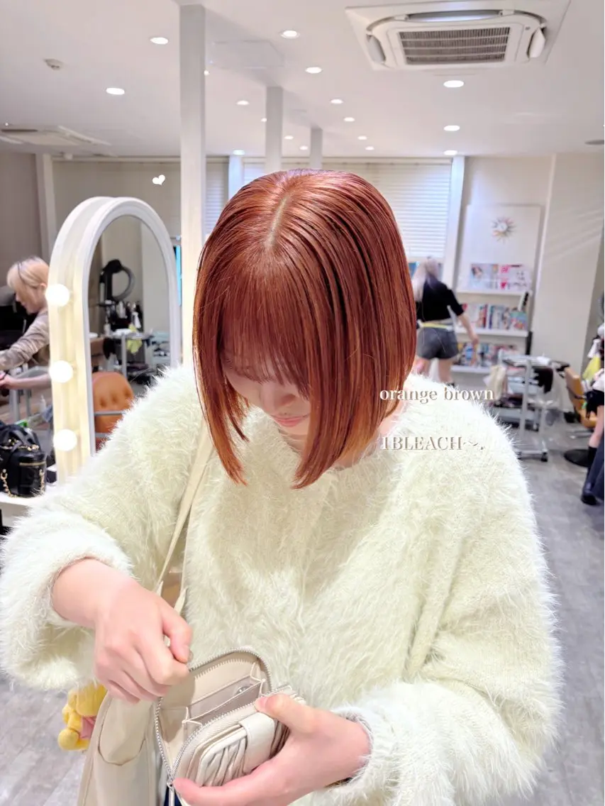 ショート オレンジブラウン ボブ シールエクステ横浜 🐏☁️miminaのヘアスタイル