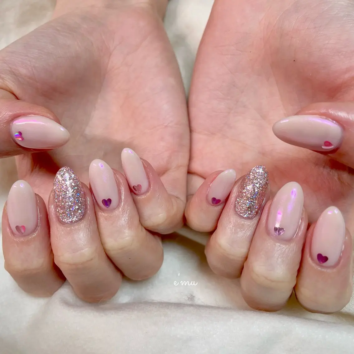 ネイル ハート ピンク ハンドネイル nail salon e'mu💐のネイルデザイン