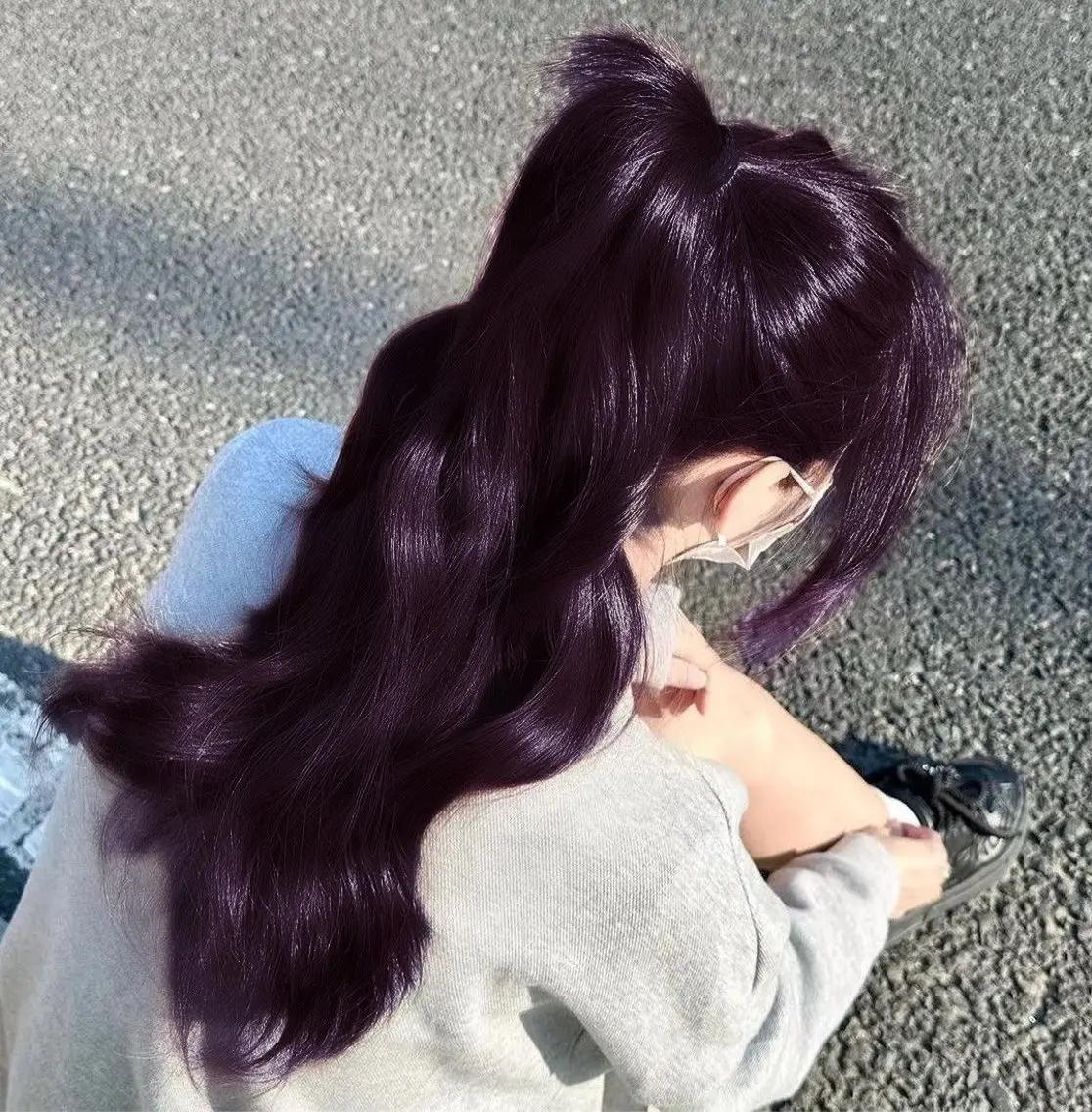 ロング カラー ラベンダー💜 グレージュ🩶のヘアスタイル