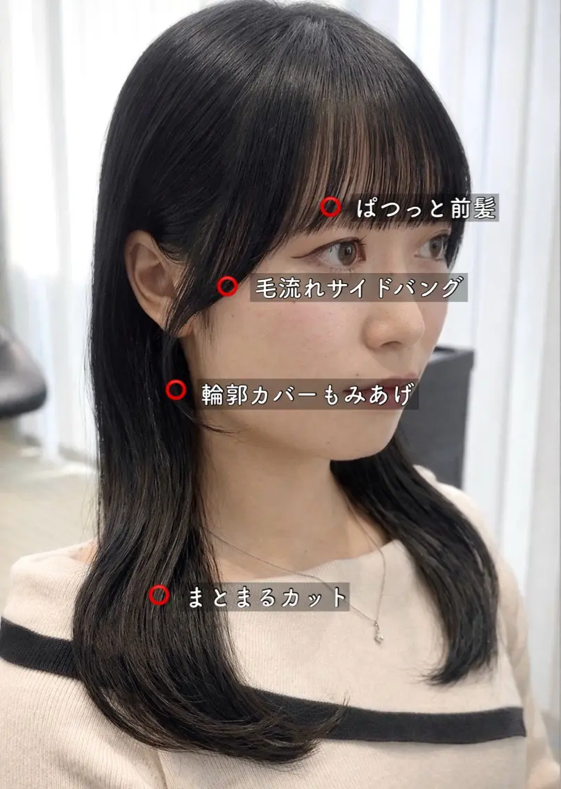 セミロング カラー 似合わせカット サイドバング 小顔カット カット ヘアカラー トリートメント ヘッドスパ ヘアセット 赤み消しカラー/縮毛 /顔まわり/ジョウのヘアスタイル