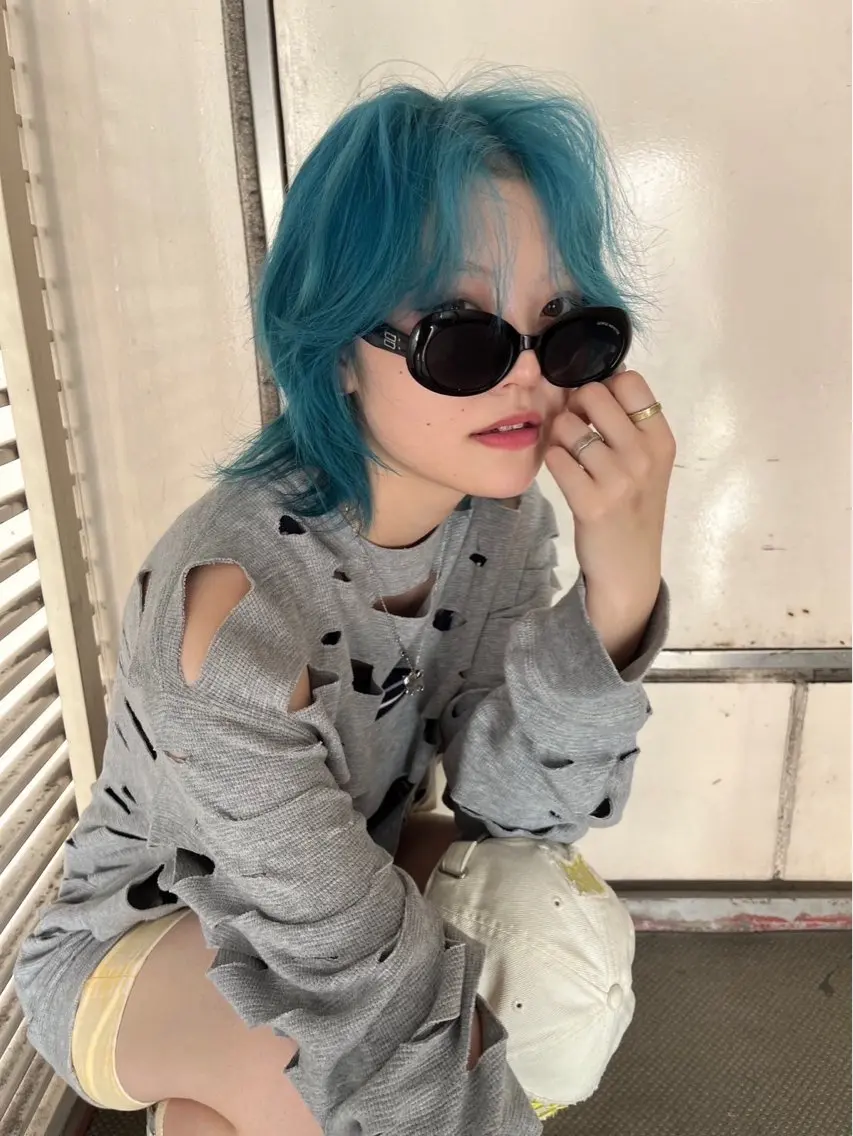 セミロング カラー ブリーチ ケアブリーチ デザインカラー ダブルカラー 学生 当日予約/天神美容室 HACKのヘアスタイル