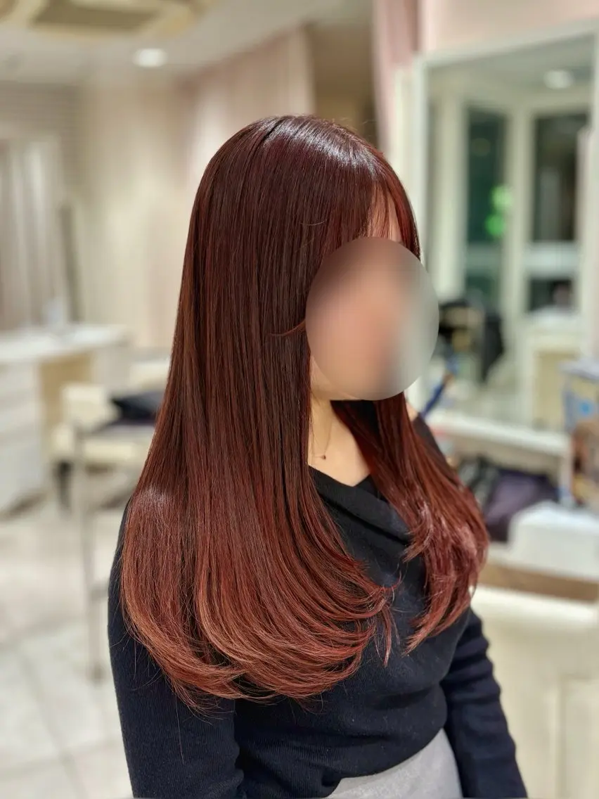 カラー ブリーチ ブリーチなしカラー レッドカラー カット 石山 海斗のヘアスタイル