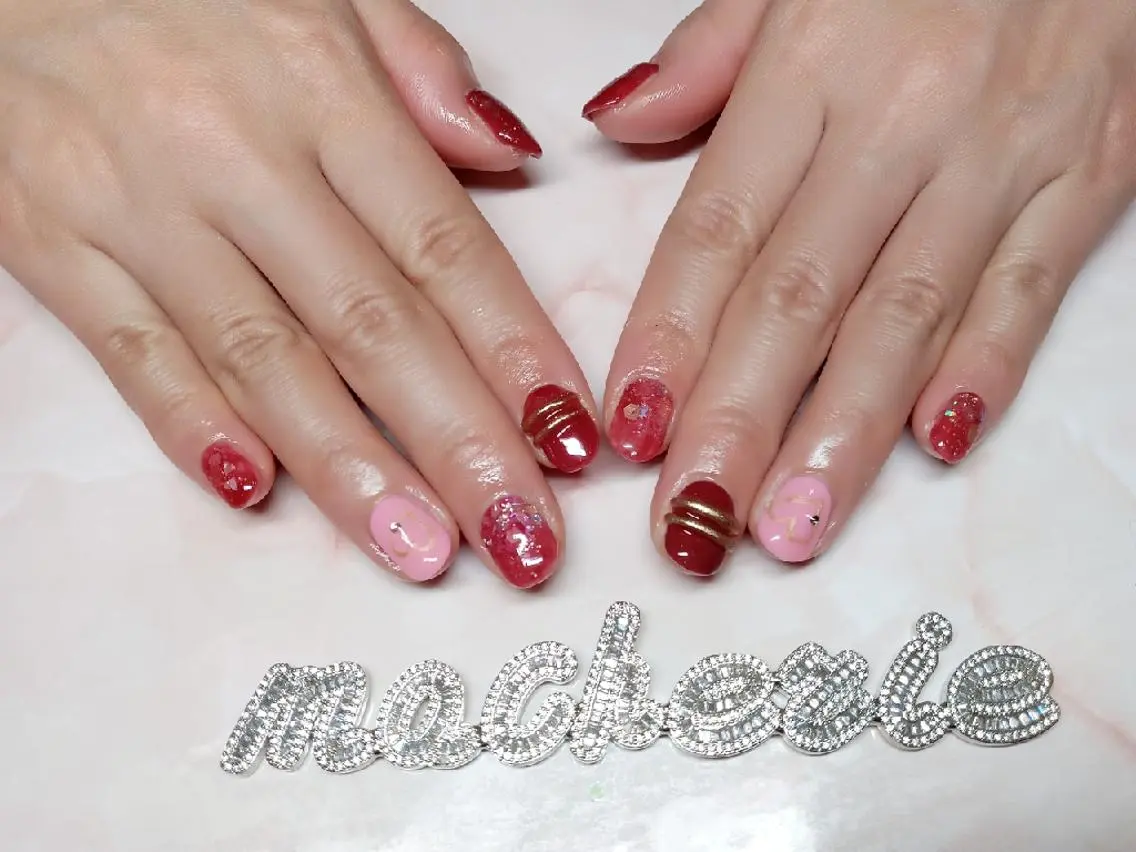 ネイル ピンク 赤色 ハンドネイル Nail Salon macherieのネイルデザイン