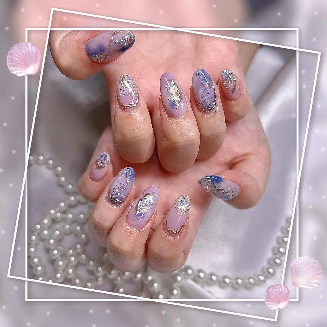 ネイル フレンチネイル キラキラネイル 韓国ネイル マグネットネイル マグネットフレンチ ハンドネイル Chill Nailsalonのネイルデザイン