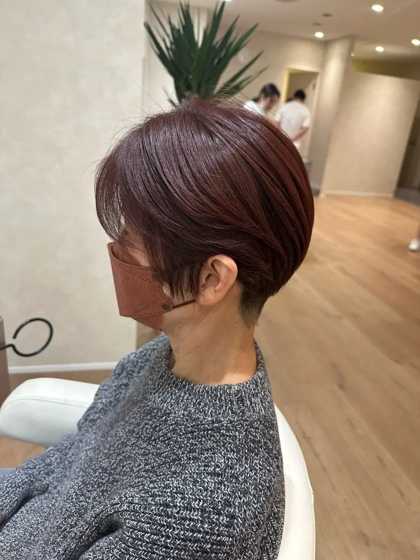 ショート 丸みショート ピンクブラウン ショートヘア カット ヘアカラー 巻ける髪質改善🫧ハ イライト/永田汰伊智のヘアスタイル