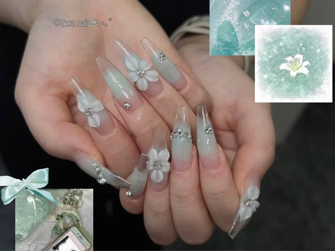 ネイル ガーリー ハート 韓国ネイル ニュアンスネイル リボン ハンドネイル Sora nail 長さ出し専門店のネイルデザイン