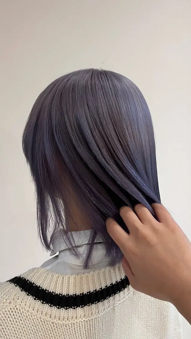 ミディアム カラー ブリーチ ハイトーンカラー ラベンダーカラー パープルカラー ヘアカラー パーマ/パーマモデル /長久手/フウカのヘアスタイル