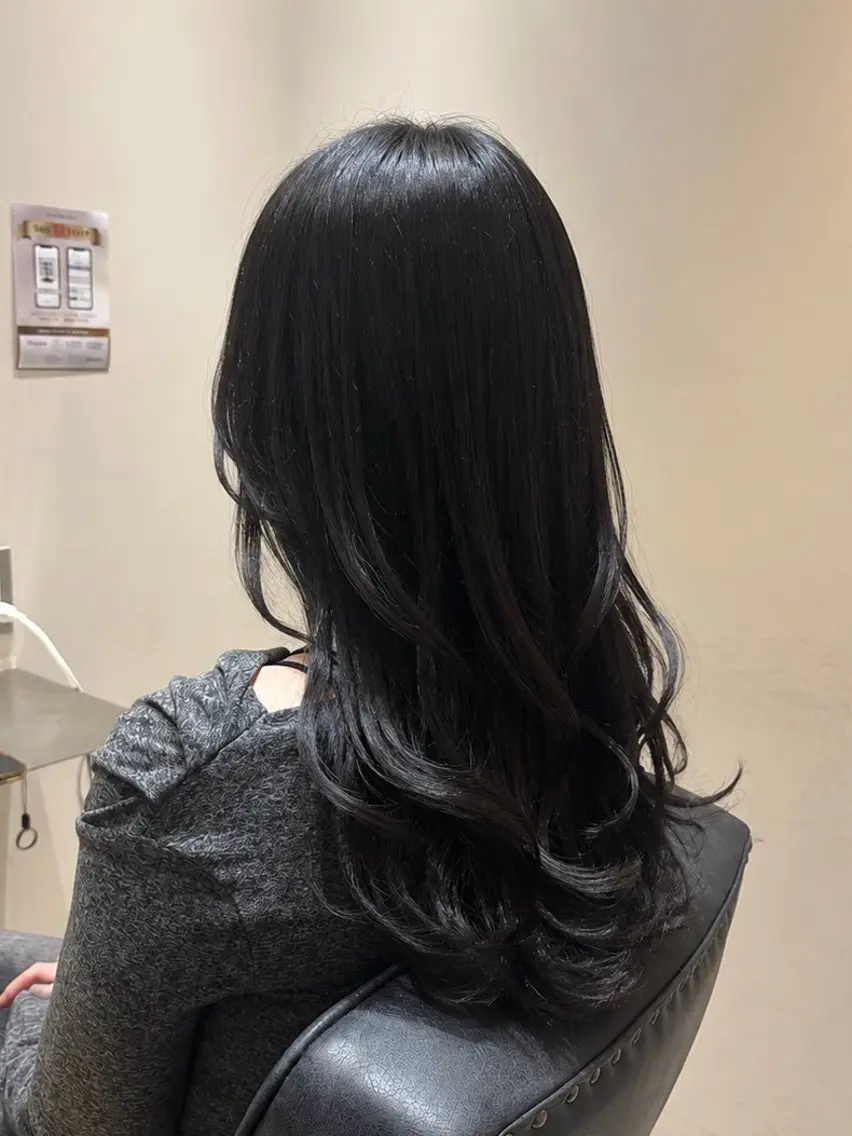 カラー 黒髪 ブルーカラー ブルーブラック ヘアカラー Cocoro 艶カラー🎀のヘアスタイル