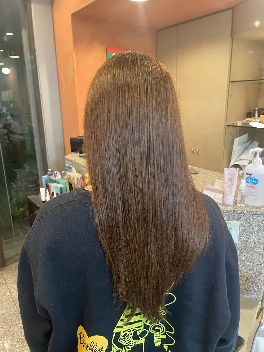 ロング カラー パーマ ブリーチ グレージュ ブリーチなしカラー asano yuiのヘアスタイル