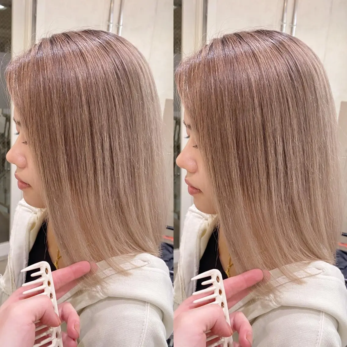 ミディアム カラー ヘアアレンジ ブロンド ヘアカラー トリートメント 縮毛矯正 髪質改善寺坂雄飛💐のヘアスタイル