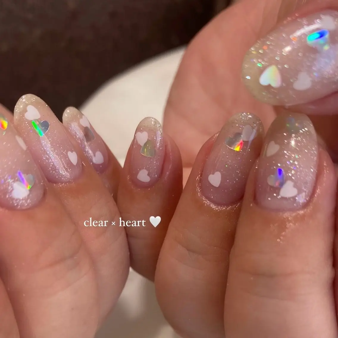 ネイル クリアネイル ハート ホログラムネイル ハンドネイル nail salon miRANのネイルデザイン