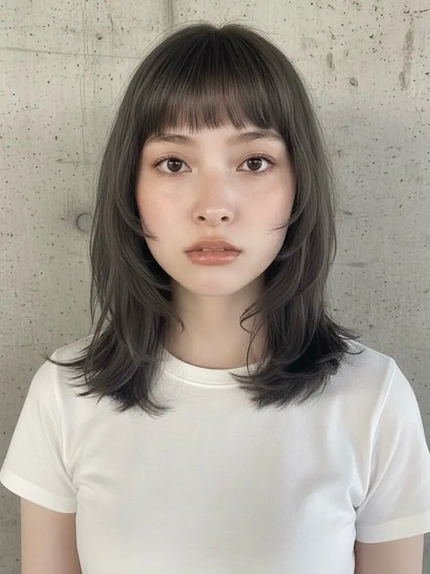 ミディアム ショートボブ ボブレイヤー ミディアムパーマ アッシュ アッシュグレー カット ヘアカラー ウルフカット 811 大阪梅田 ウルフのヘアスタイル