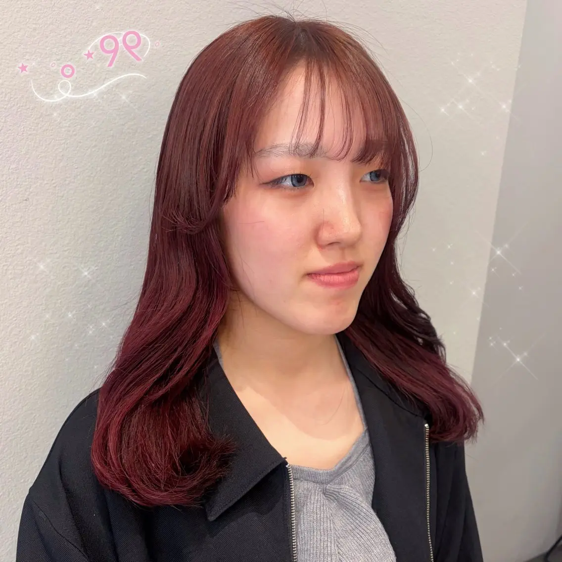 ミディアム カラー ボルドーカラー ヘアカラー 顔周り/ガーリー /ヘアメ/あつはのヘアスタイル