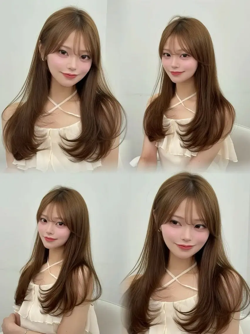 ロング カラー 小顔カット カット ヘアカラー トリートメント 韓国ヘア/レイヤー/ 顔まわり足立遥奈のヘアスタイル