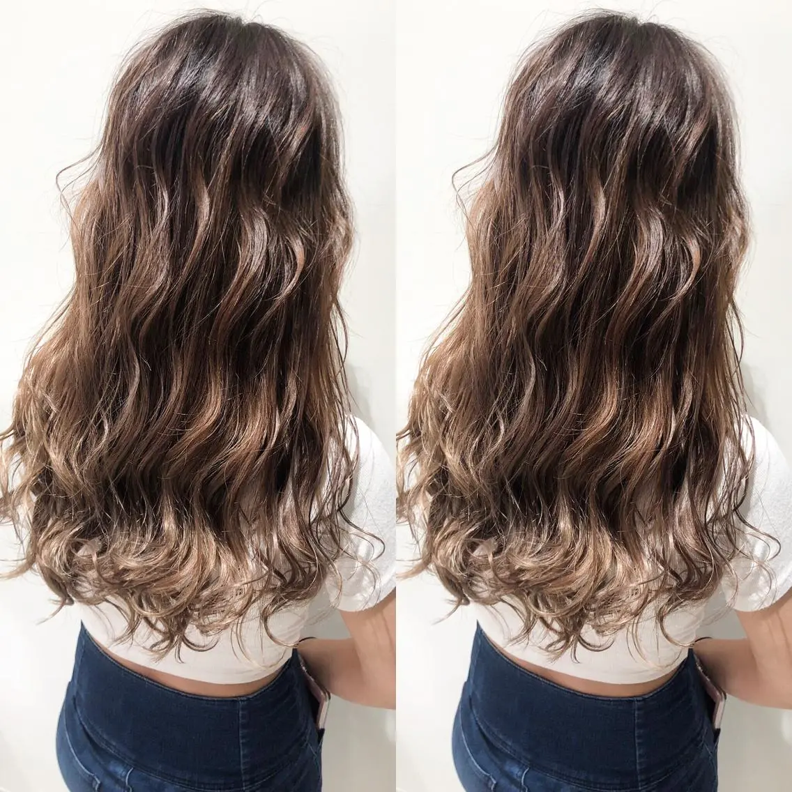 ロング カラー アッシュ バレイヤージュ ブリーチ グラデーションカラー グレージュ 似合わせカット/ レイヤーカット/新谷のヘアスタイル