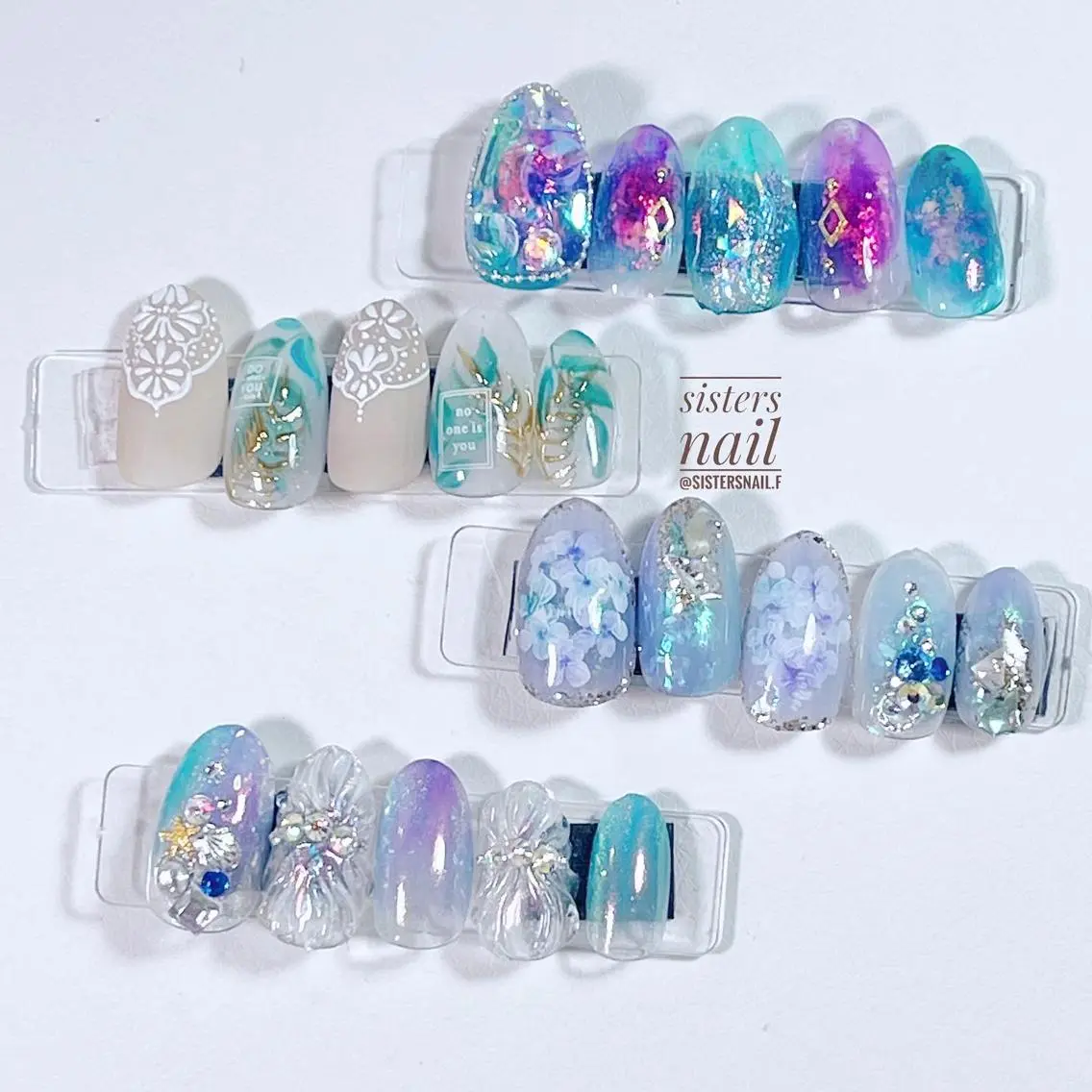 ネイル アートネイル オーロラネイル 氷ネイル・うるうるネイル レース 夏ネイル sisters nail.fのネイルデザイン