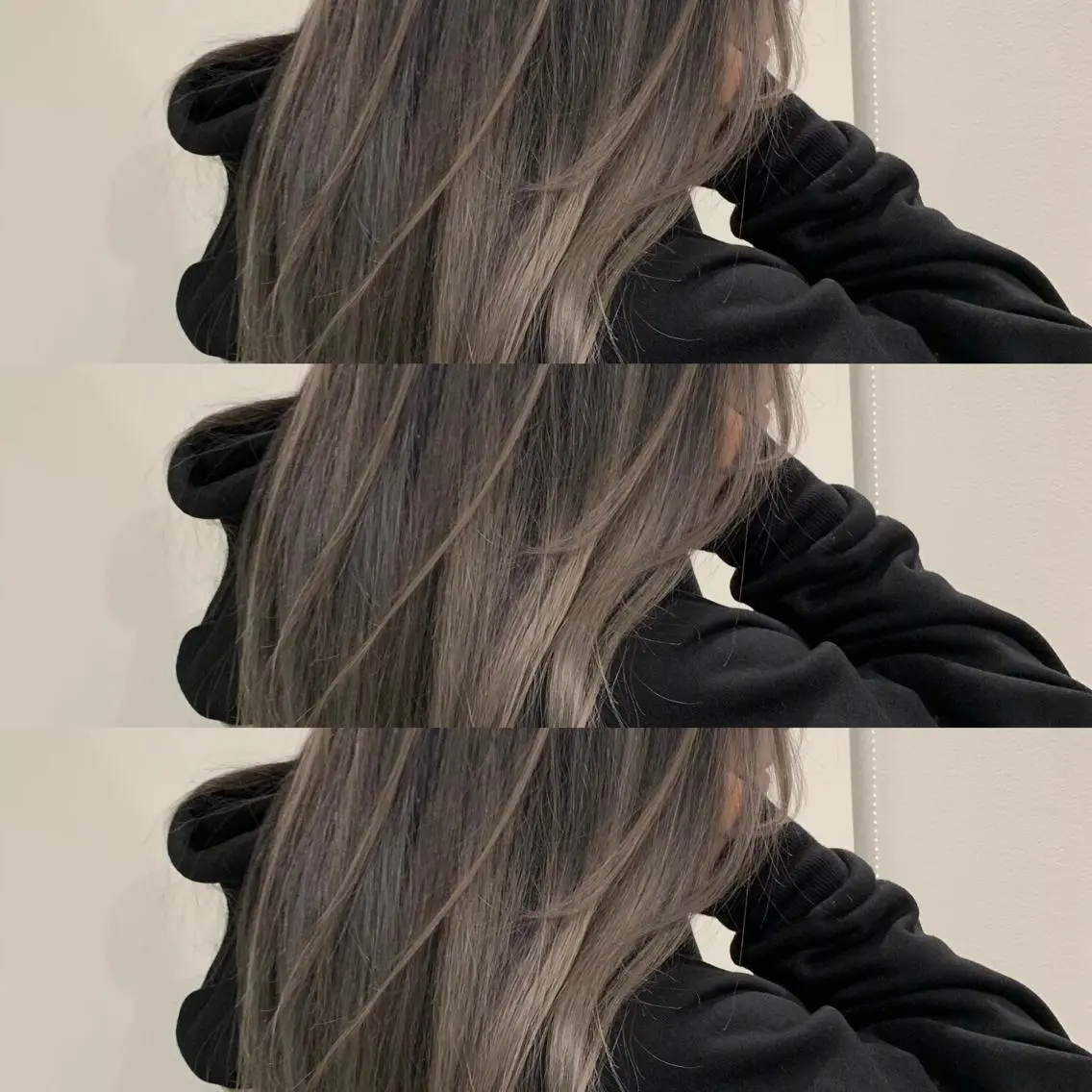 ロング アッシュ ハイライト レイヤーカット ヘアカラー Selene hair OSAKAのヘアスタイル