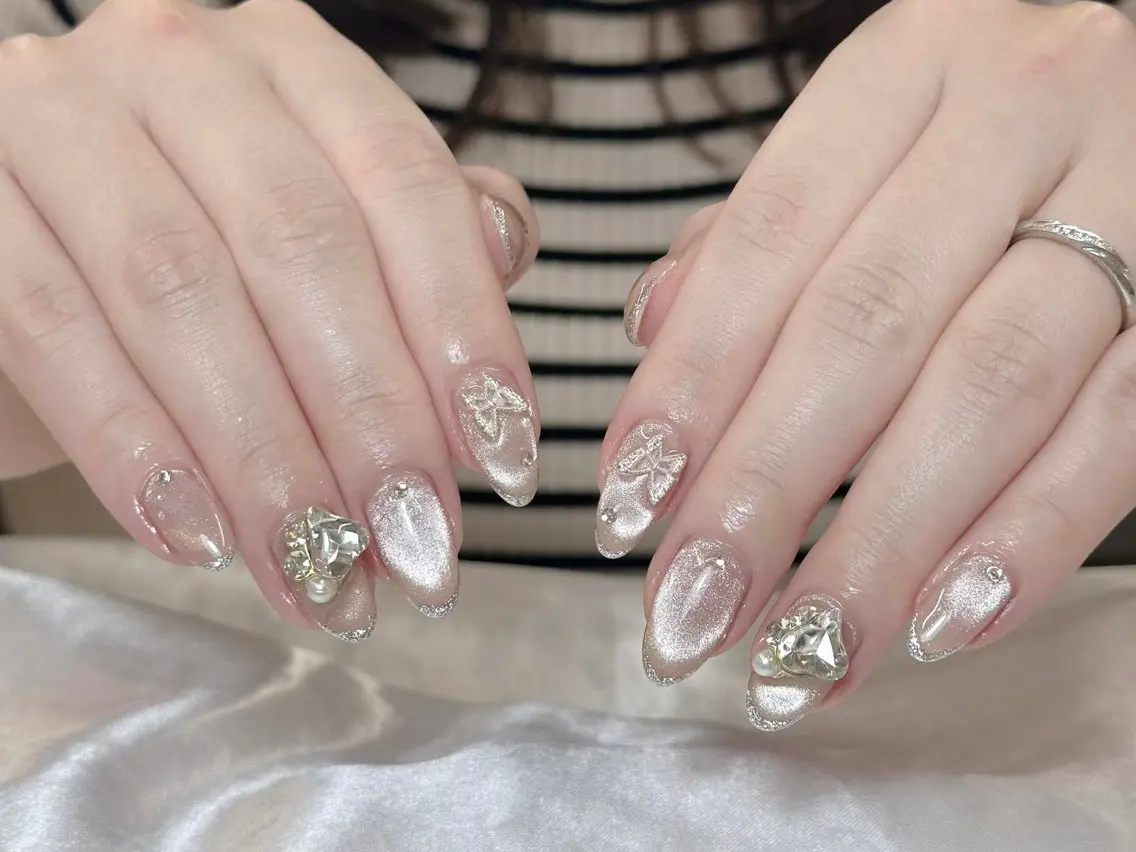 ネイル チークネイル フレンチネイル グラデーション マグネットネイル ミラーネイル ハンドネイル sorako nailのネイルデザイン