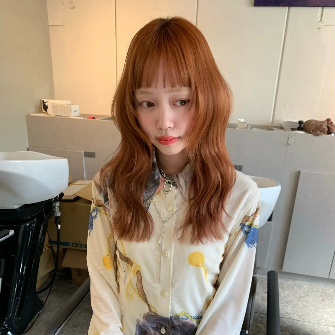 ロング カラー 顔周りカット レイヤーカット カット ヘアカラー トリートメント YUUNA🧁 やわらかいCOLORのヘアスタイル