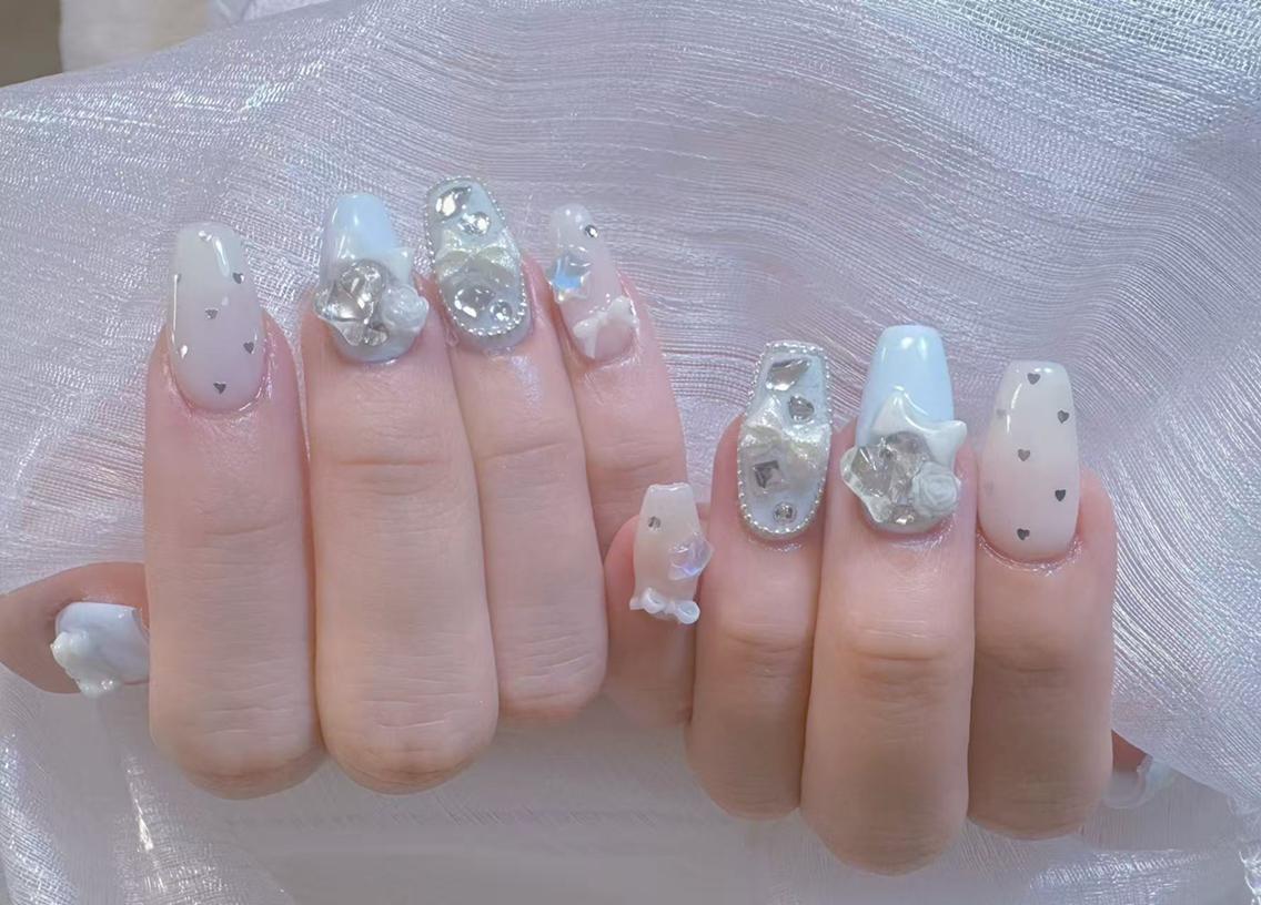 ネイル チークネイル 長さ出し フラッシュネイル フレンチネイル ガラスフレンチ ハンドネイル ハンドケア The Nail 大久保店のネイルデザイン