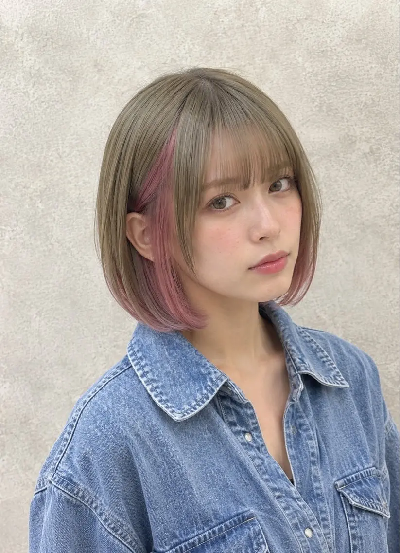 ショート カラー ボブレイヤー デザインカラー ダブルカラー インナーカラー ピンクカラー ヘアカラー トリートメント 【enil代表】 杉林和哉のヘアスタイル