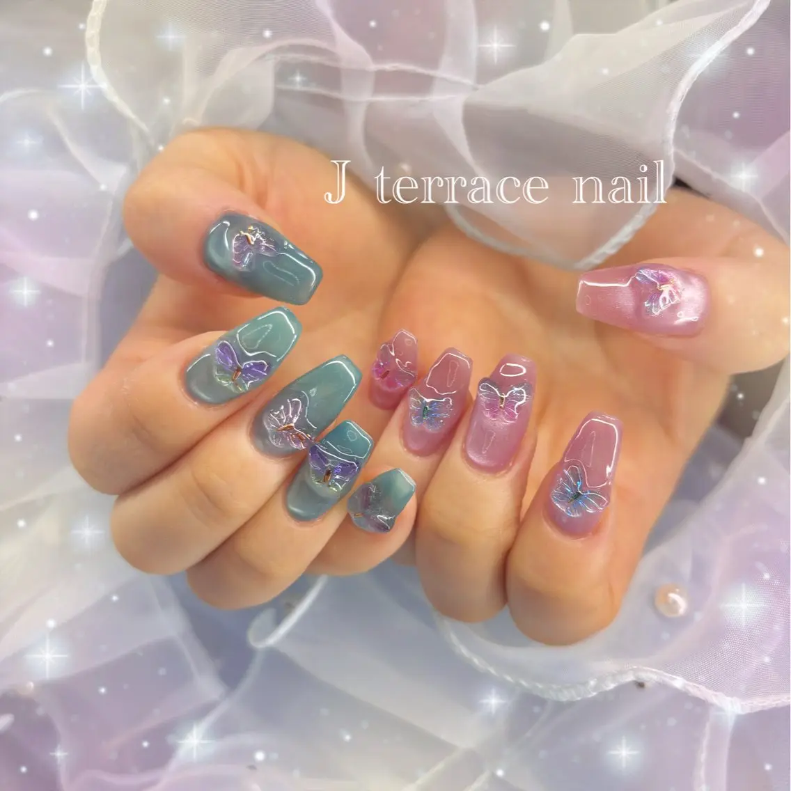 ネイル ハート 持ち込み リボン ストーンネイル J terrace Nailのネイルデザイン