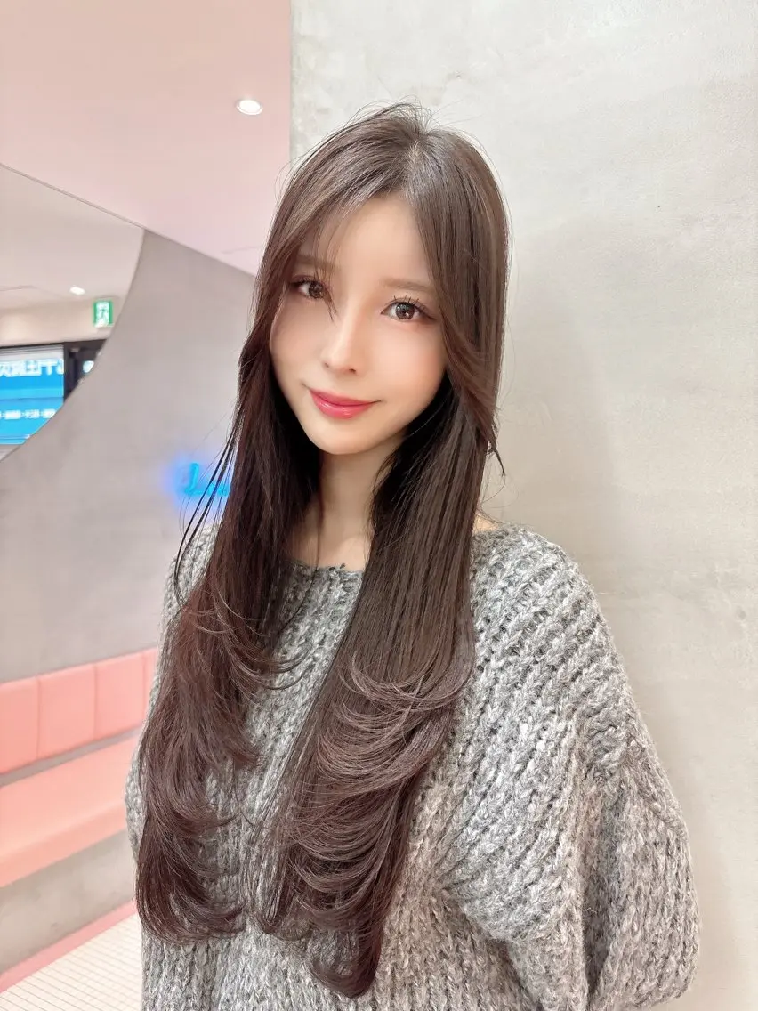 ロング カット ヘアカラー トリートメント ♥韓国レイヤー/透明 感カラー/目黒慎太郎のヘアスタイル
