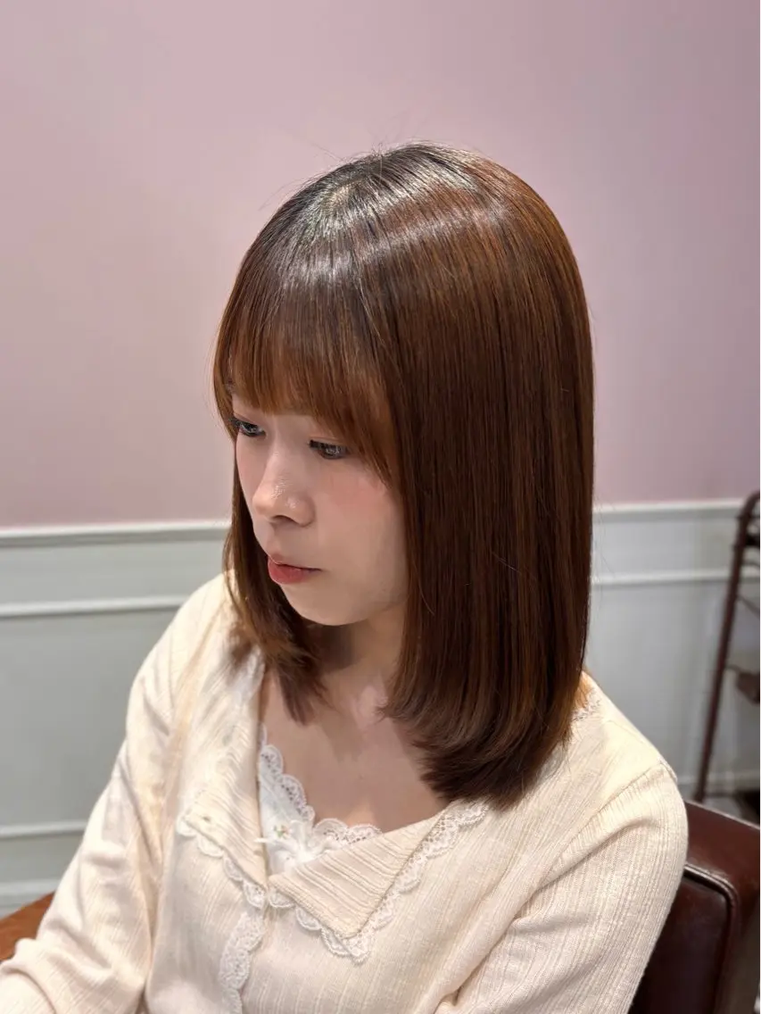 ミディアム カット 縮毛矯正 🌱なゆみ🌱透明感 /ナチュラル/高宮のヘアスタイル