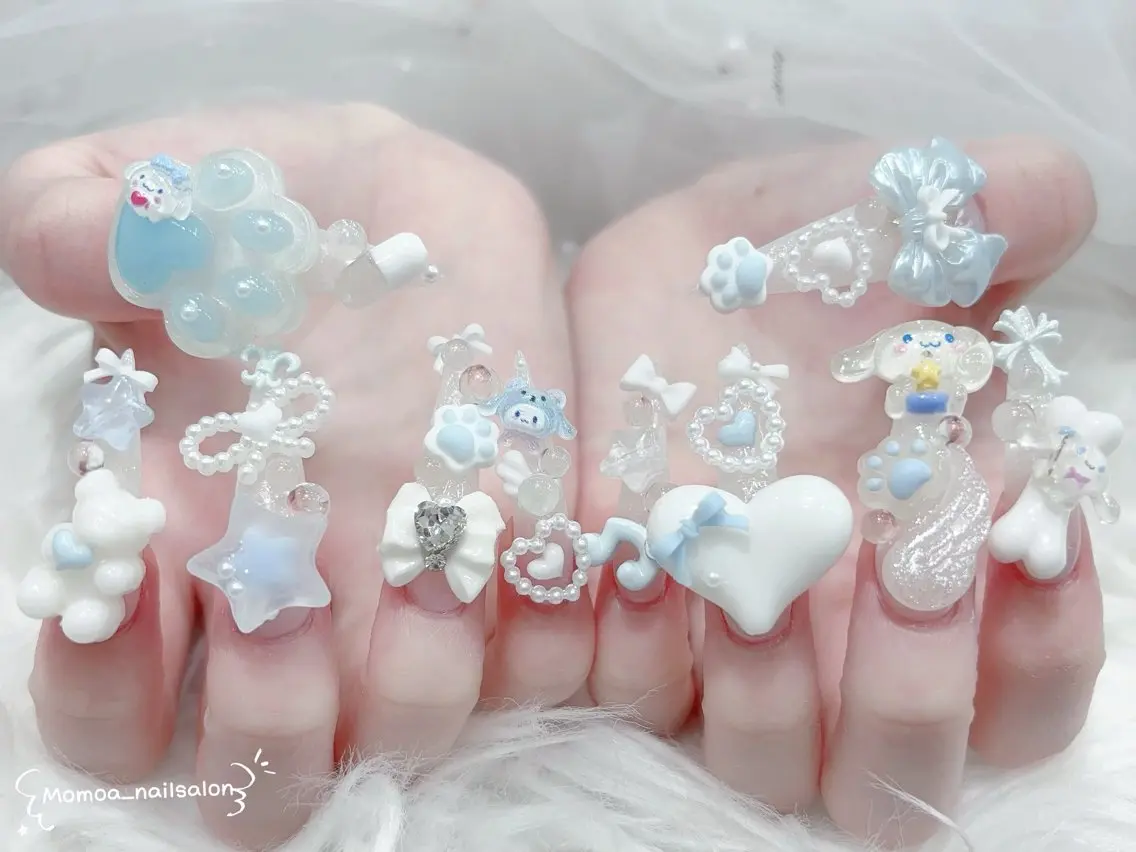 ネイル 成人式 ロングネイル マグネットネイル 大理石ネイル(マーブル) リボン ハンドネイル MoMoA Nail ネイル長さ出し専門店のネイルデザイン