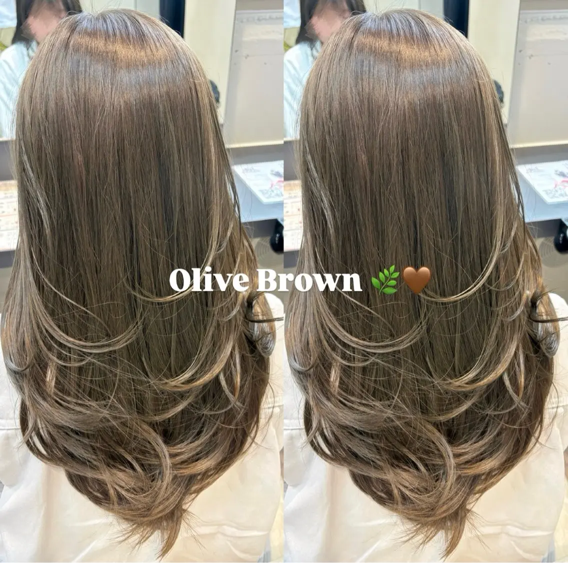 ロング カラー ブラウンカラー 透明感カラー オリーブブラウン レイヤーカット ロング カット トリートメント 透明感カラー🩵 /えりのヘアスタイル