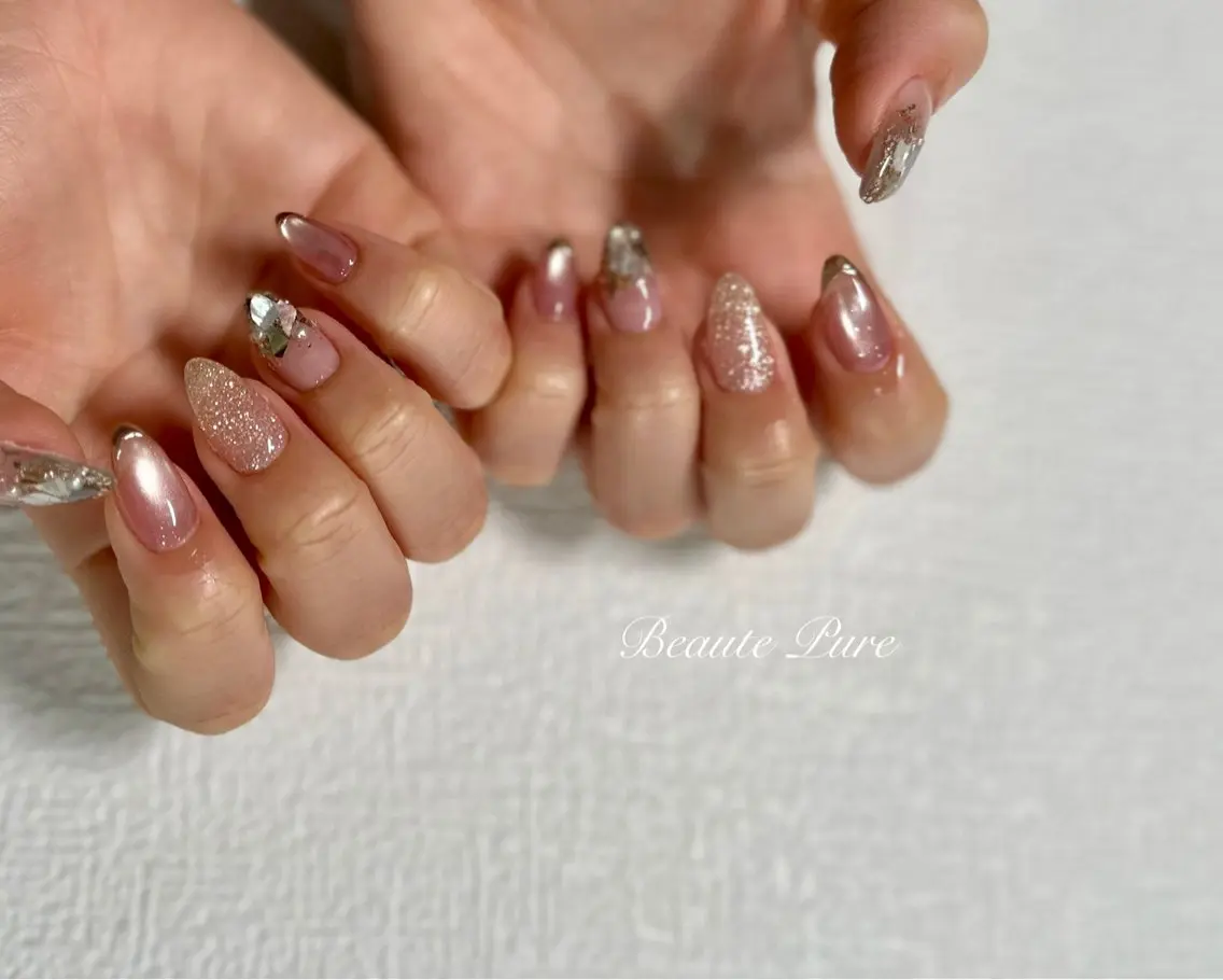 ネイル 入学式 フラッシュネイル マグネットネイル ニュアンスネイル 春ネイル ハンドネイル BeautePure Maiのネイルデザイン
