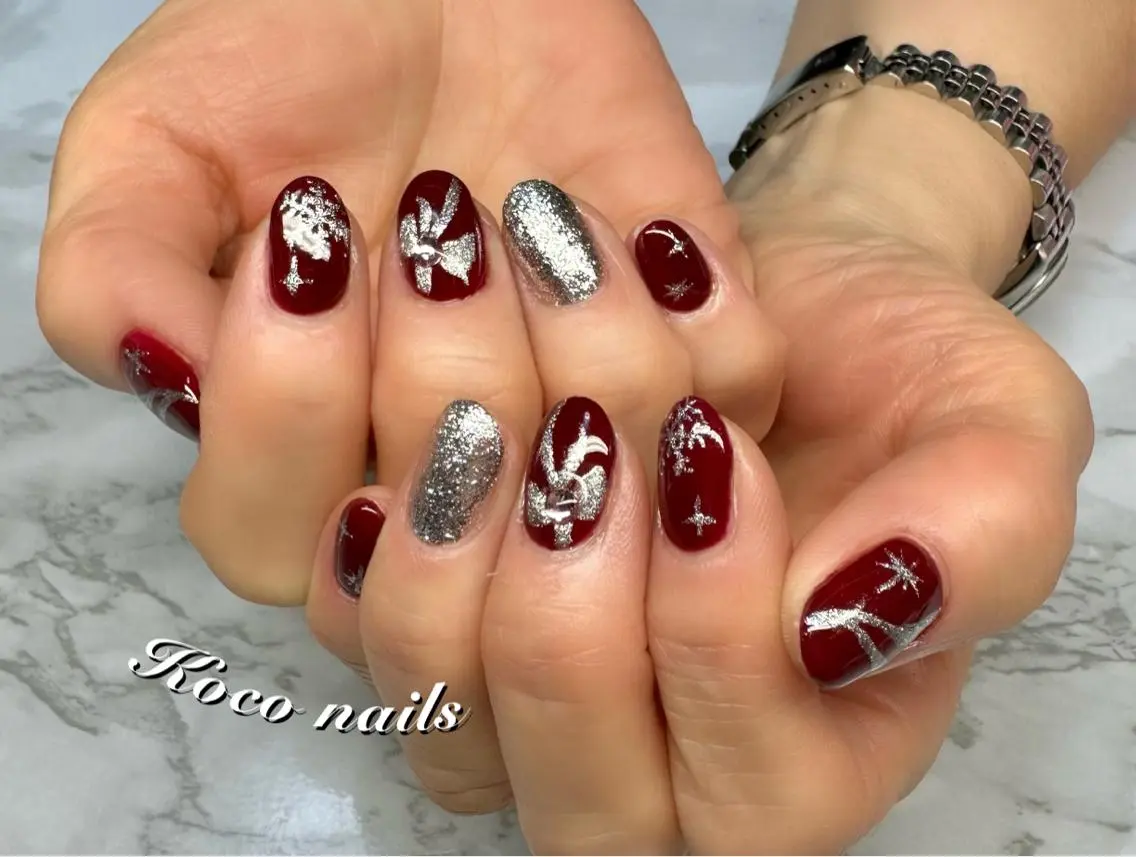ネイル アートネイル 赤色 冬ネイル クリスマス Mai’s nailのネイルデザイン