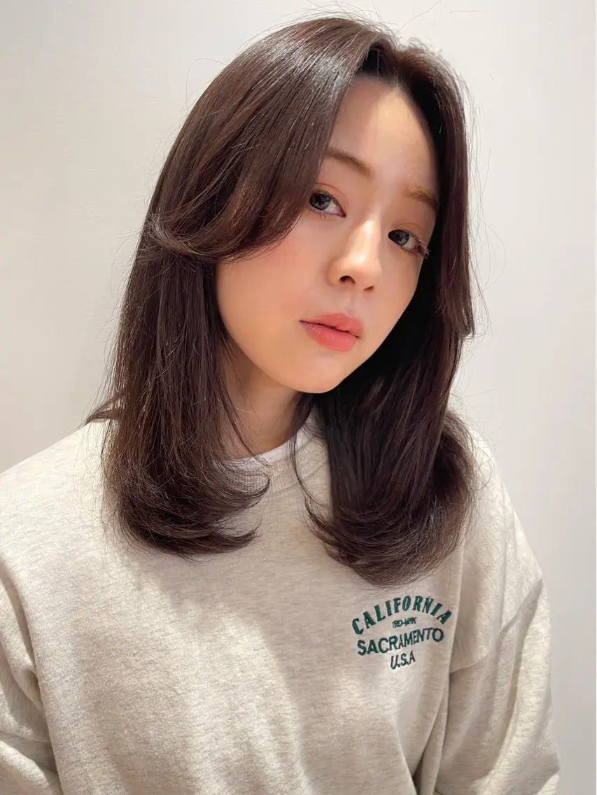 セミロング カラー パーマ ヘアアレンジ カット ヘアカラー トリートメント 髪質改善/韓国風 レイヤー/田村祐樹のヘアスタイル