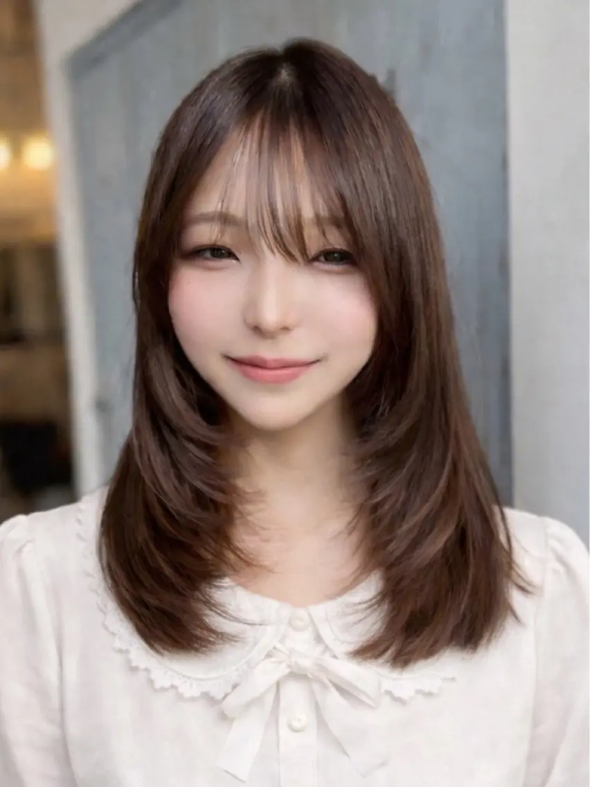 セミロング カラー カット 韓国レイヤー⋆౨ৎﾟ 透カラー🩶／ユウキのヘアスタイル