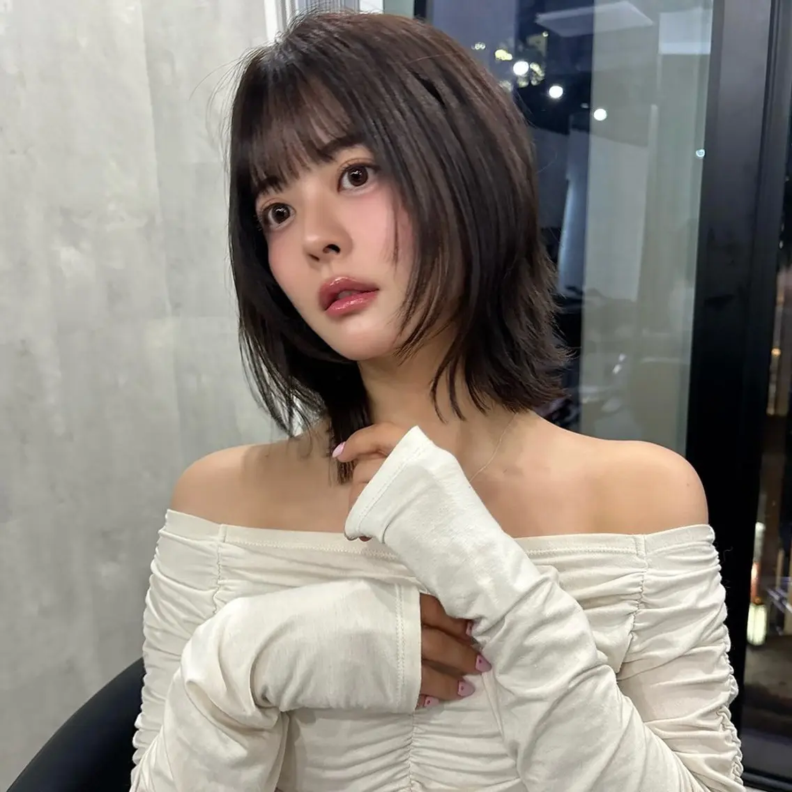 ミディアム ボブレイヤー ボブ レイヤーカット カット ヘアカラー トリートメント レイヤー/韓国ボブ レイヤーボブ/住吉のヘアスタイル