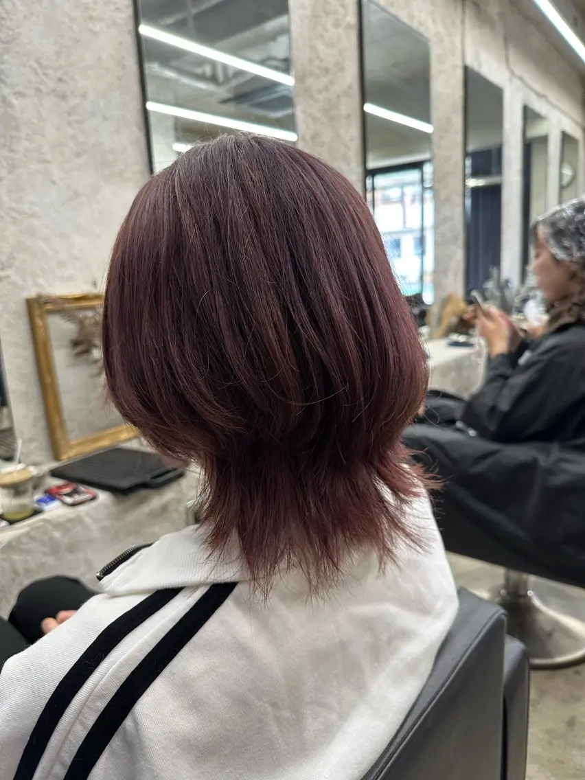 ショート カラー カシス ウルフカット ヘアカラー 🪐LANDS🪐 福垣 海也のヘアスタイル