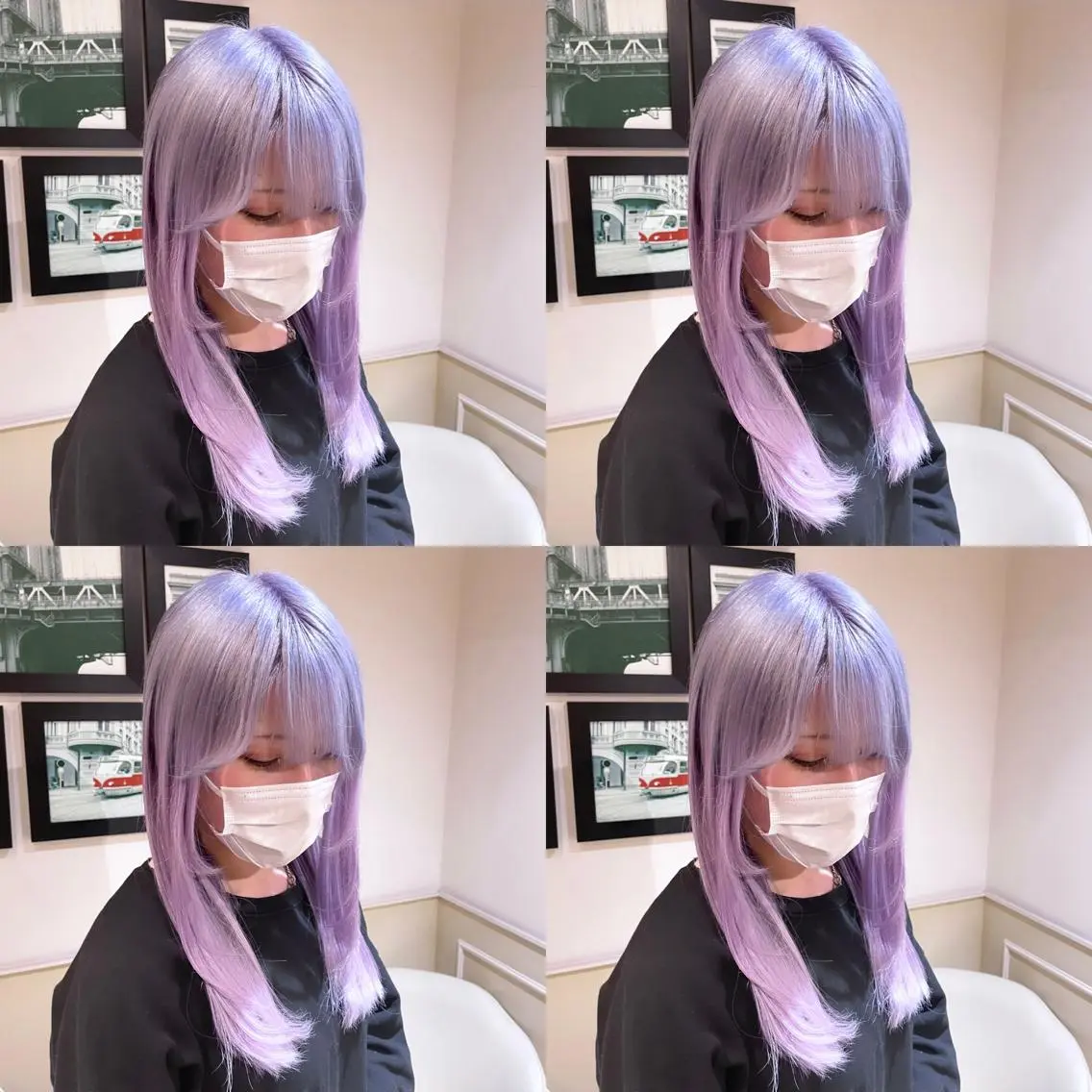 セミロング カラー シールエクステ ダブルカラー ラベンダーカラー シルバー エクステ 🌟トップデザイナー 高橋🌟のヘアスタイル