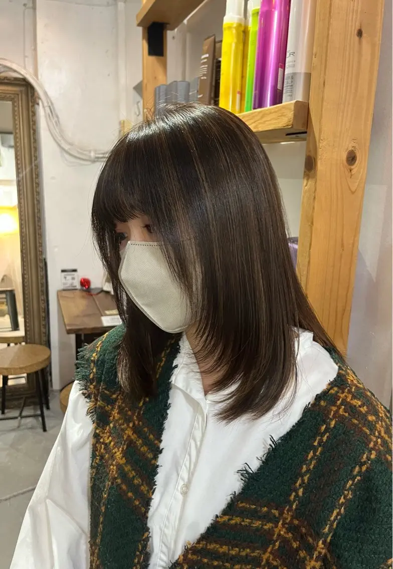 ミディアム パーマ 縮毛矯正 ナチュラルかわいい yui⋆𐙚 ̊.のヘアスタイル