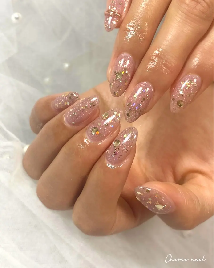 ネイル フラッシュネイル ジェルネイル キラキラネイル ラメ(グリッター) ワンカラーネイル Cherienail yunaのネイルデザイン