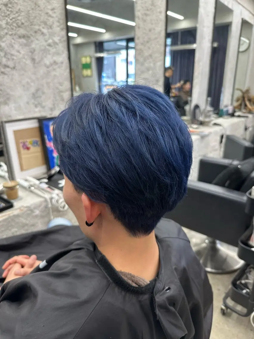 ショート カラー メンズ ブルーカラー ネイビーカラー カット ヘアカラー トリートメント 🪐LANDS🪐 福垣 海也のヘアスタイル