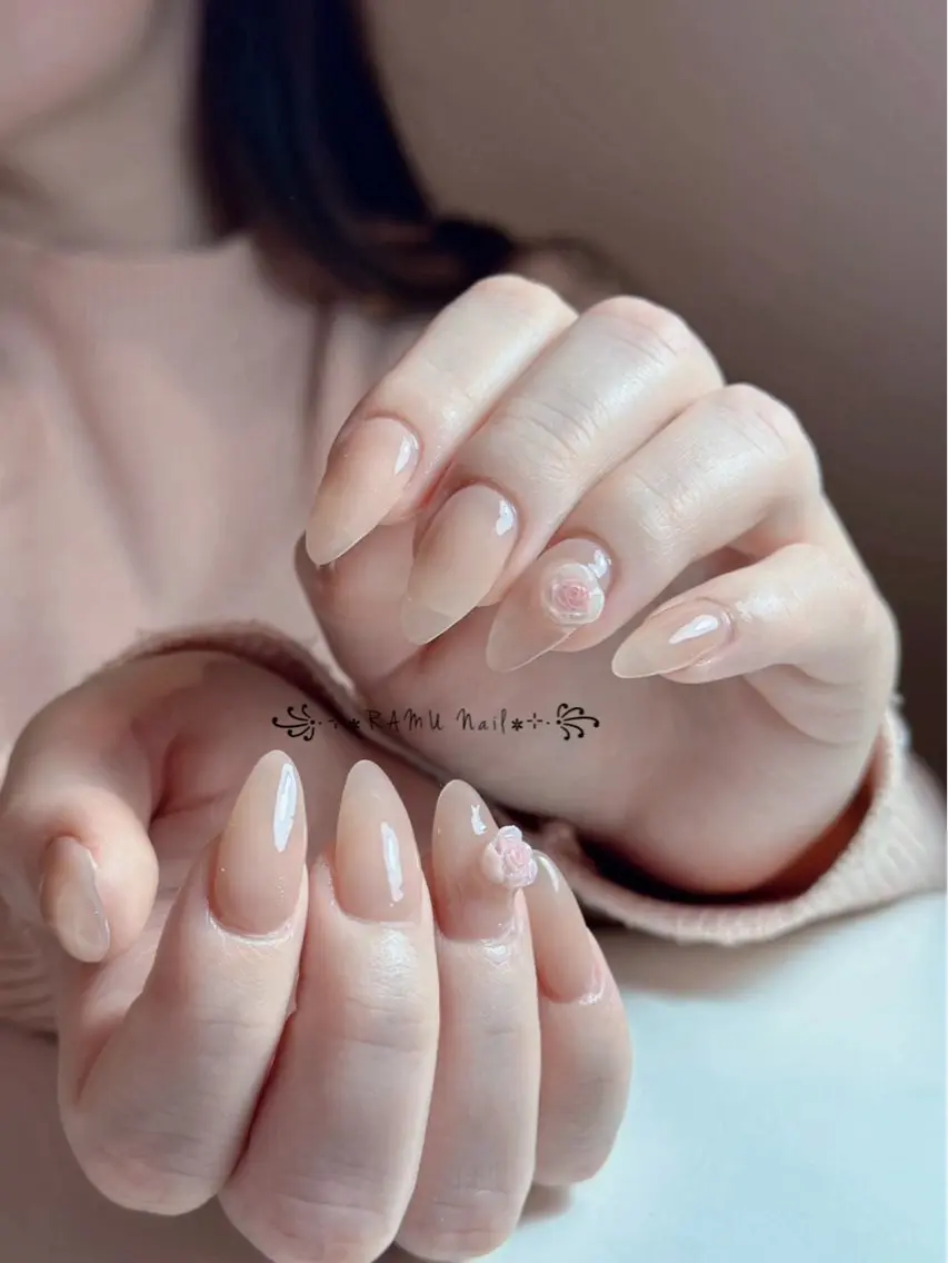 ネイル フレンチネイル 韓国ネイル シンプルネイル ワンホンネイル 冬ネイル ハンドネイル RAMU Nail 恵比寿店のネイルデザイン