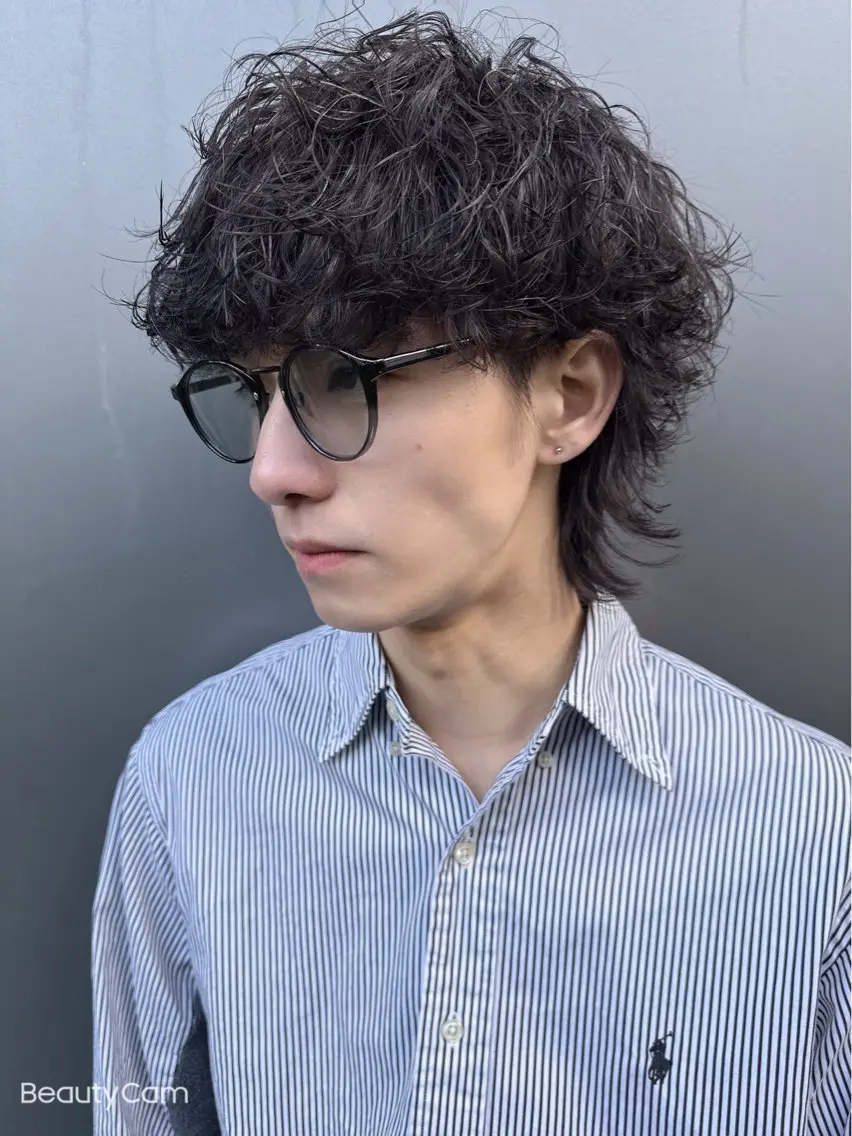 メンズ メンズパーマ メンズウルフカット ウルフカット カット ヘアカラー パーマ ブリーチなしダブル カラー縮毛矯正 下野のヘアスタイル